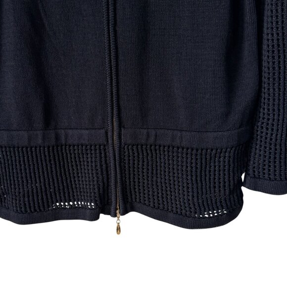 Escada Cardigan Sweater Gold Zipper READ Crochet Open Knit Collar Sleeves Hem - Picture 11 of 16